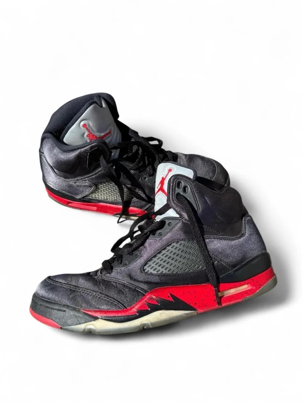 Air Jordan 5 Retro Satin Bred Black and Red High-Top Basketball Sneakers